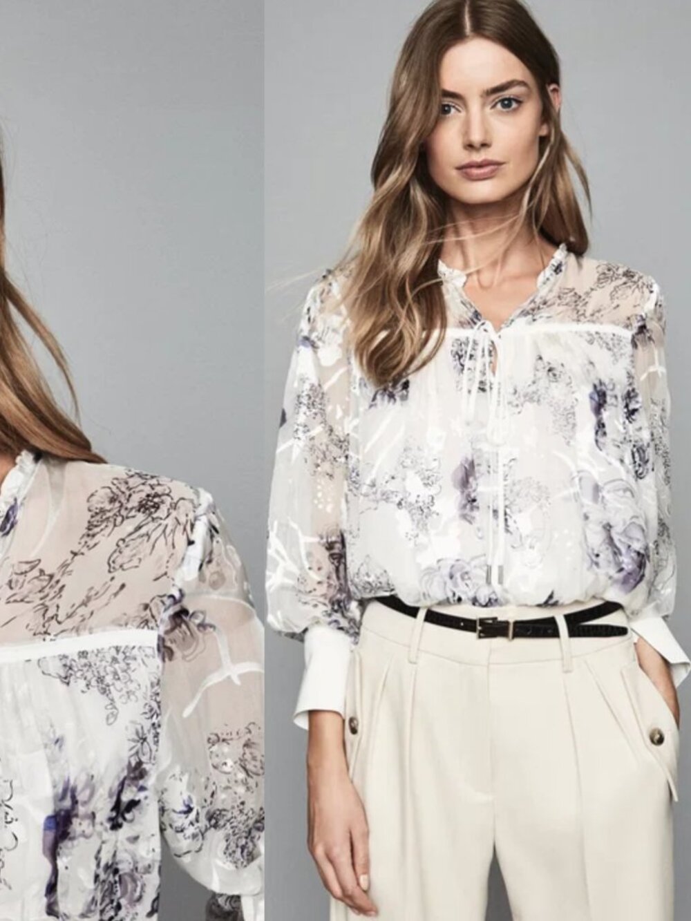 Reiss Anneka Floral Burnout Top Silk Viscose Blouse